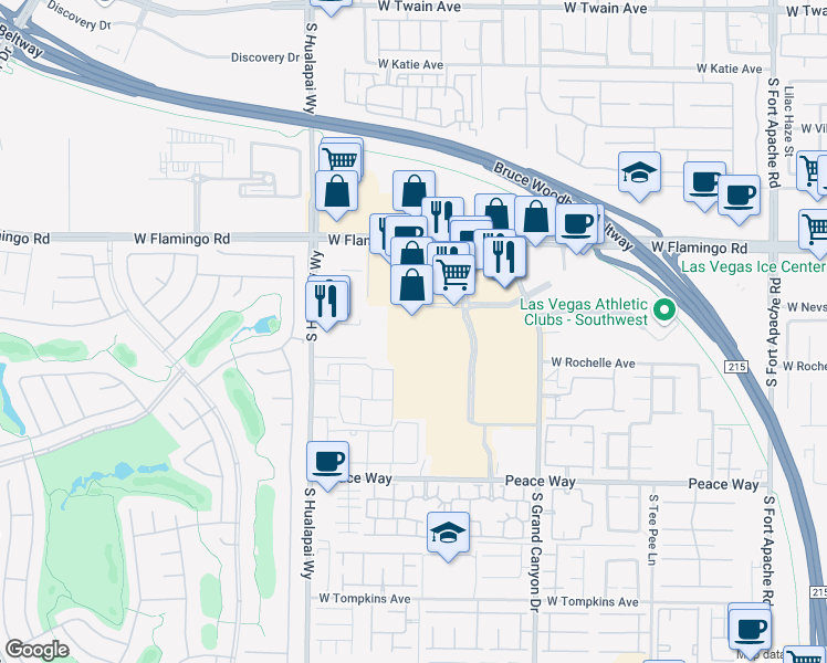 map of restaurants, bars, coffee shops, grocery stores, and more near 4265 South Grand Canyon Drive in Las Vegas