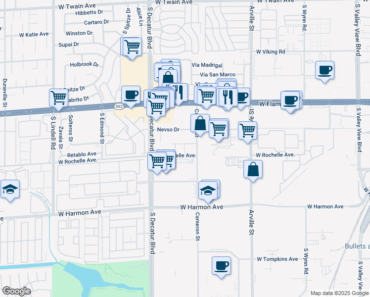 map of restaurants, bars, coffee shops, grocery stores, and more near 4249-4299 Cameron Street in Las Vegas