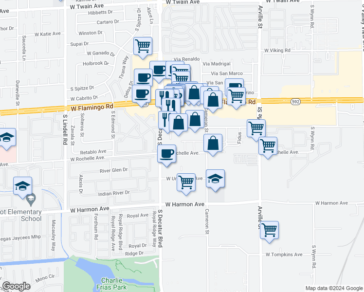 map of restaurants, bars, coffee shops, grocery stores, and more near 4700 West Rochelle Avenue in Las Vegas