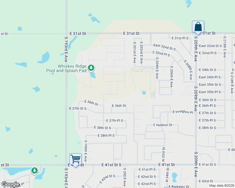 map of restaurants, bars, coffee shops, grocery stores, and more near 3601 South 200th East Avenue in Broken Arrow