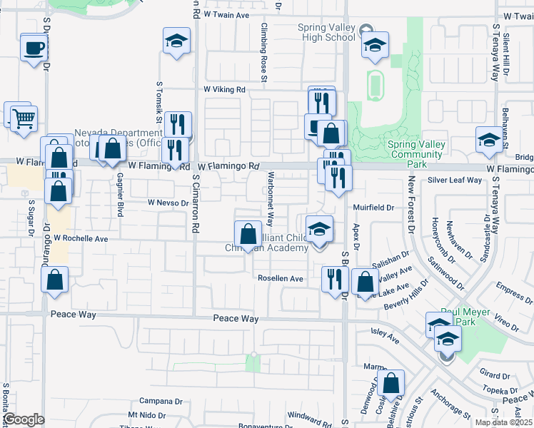 map of restaurants, bars, coffee shops, grocery stores, and more near 4331 Warbonnet Way in Las Vegas