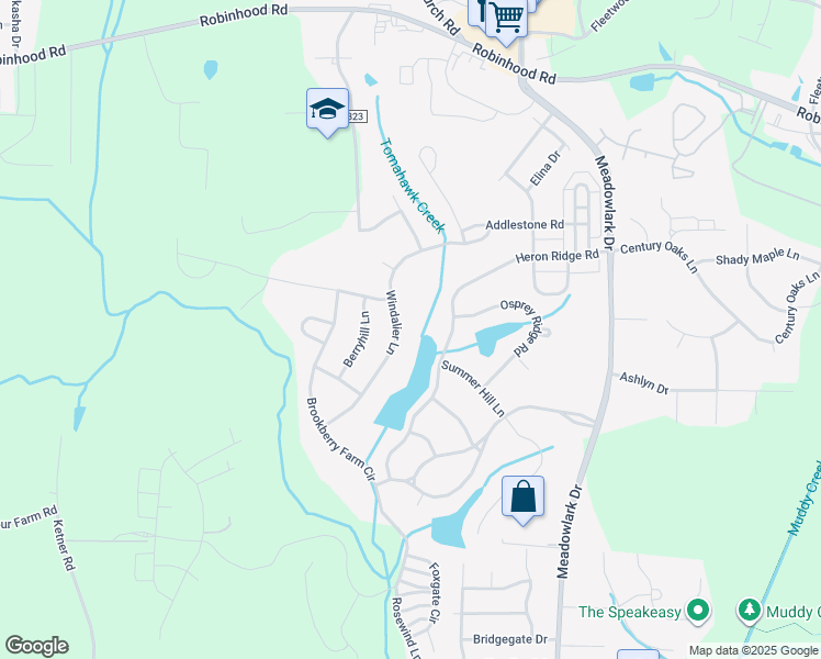 map of restaurants, bars, coffee shops, grocery stores, and more near 869 Windalier Lane in Winston-Salem