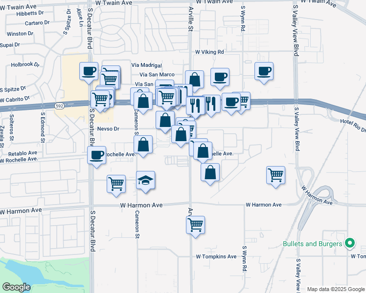 map of restaurants, bars, coffee shops, grocery stores, and more near 4275 Arville Street in Las Vegas