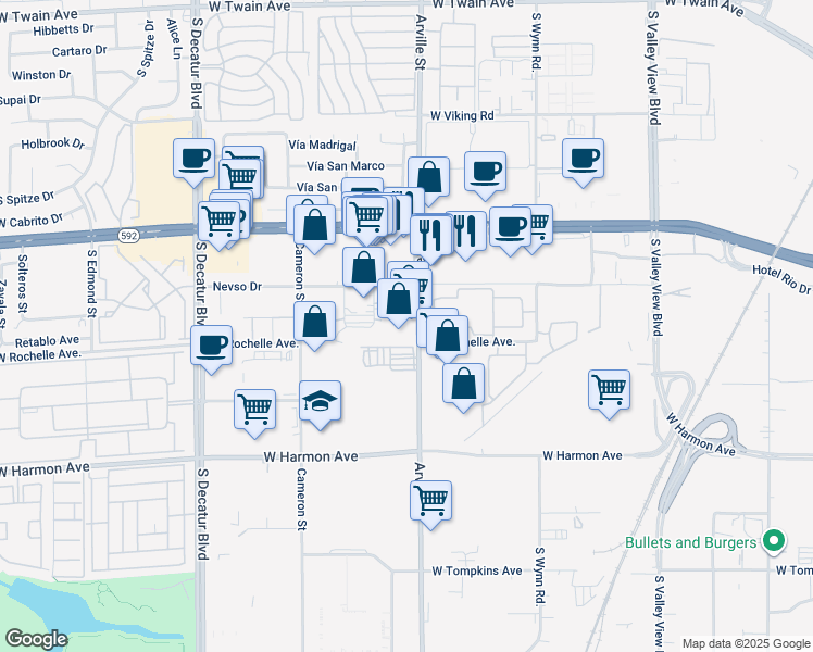 map of restaurants, bars, coffee shops, grocery stores, and more near 4275 Arville Street in Las Vegas