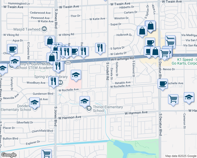 map of restaurants, bars, coffee shops, grocery stores, and more near 5576 West Rochelle Avenue in Las Vegas