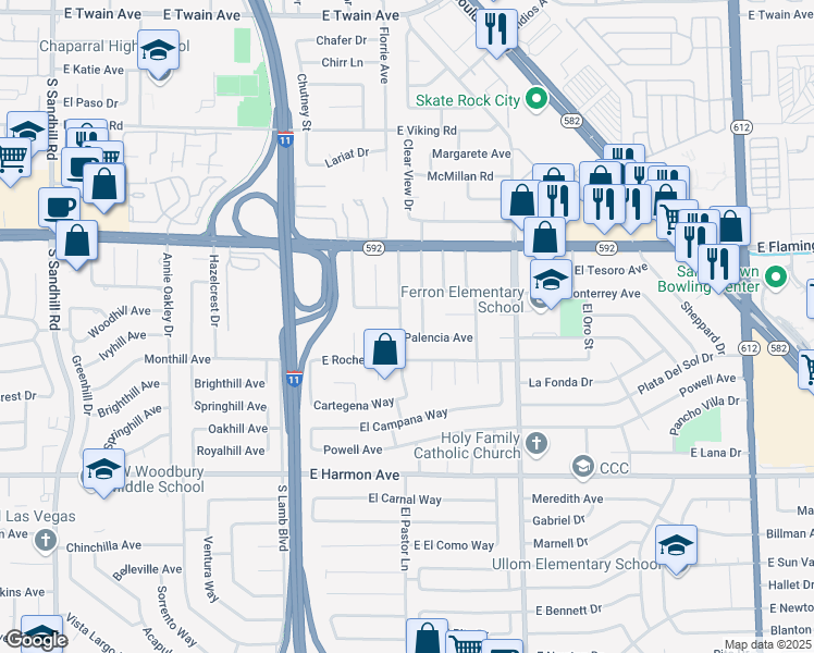 map of restaurants, bars, coffee shops, grocery stores, and more near 4234 Seville Street in Las Vegas