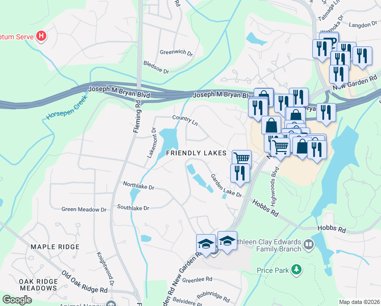 map of restaurants, bars, coffee shops, grocery stores, and more near in Greensboro
