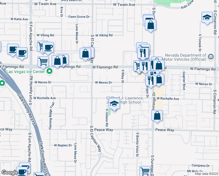 map of restaurants, bars, coffee shops, grocery stores, and more near 8883 Sierra Linda Drive in Las Vegas