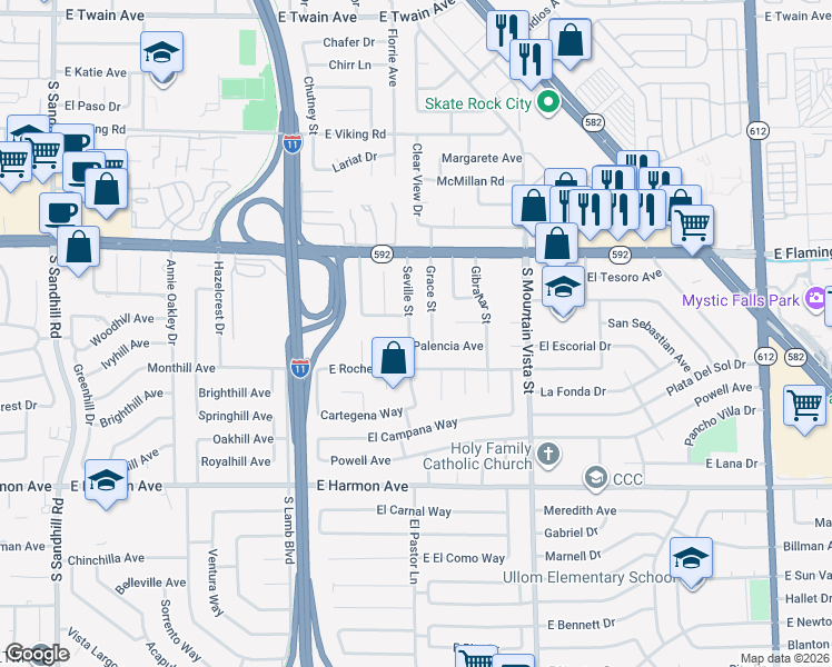 map of restaurants, bars, coffee shops, grocery stores, and more near 4234 Seville Street in Las Vegas