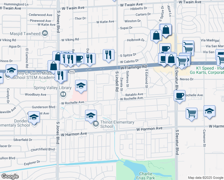 map of restaurants, bars, coffee shops, grocery stores, and more near 5576 West Rochelle Avenue in Las Vegas