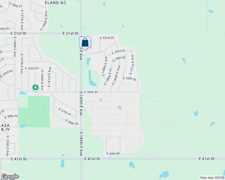 map of restaurants, bars, coffee shops, grocery stores, and more near 3551 South 149th East Avenue in Tulsa