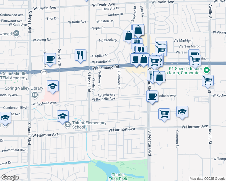 map of restaurants, bars, coffee shops, grocery stores, and more near 5285 Del Gado Drive in Las Vegas
