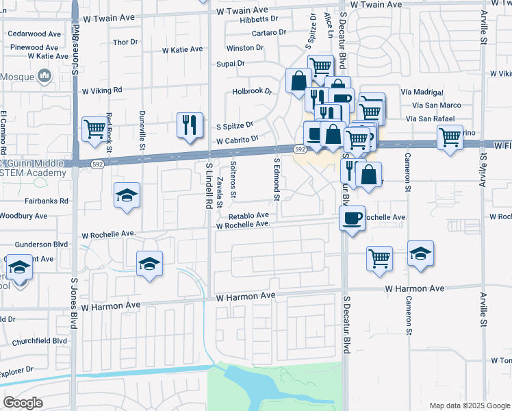 map of restaurants, bars, coffee shops, grocery stores, and more near 5285 Del Gado Drive in Las Vegas