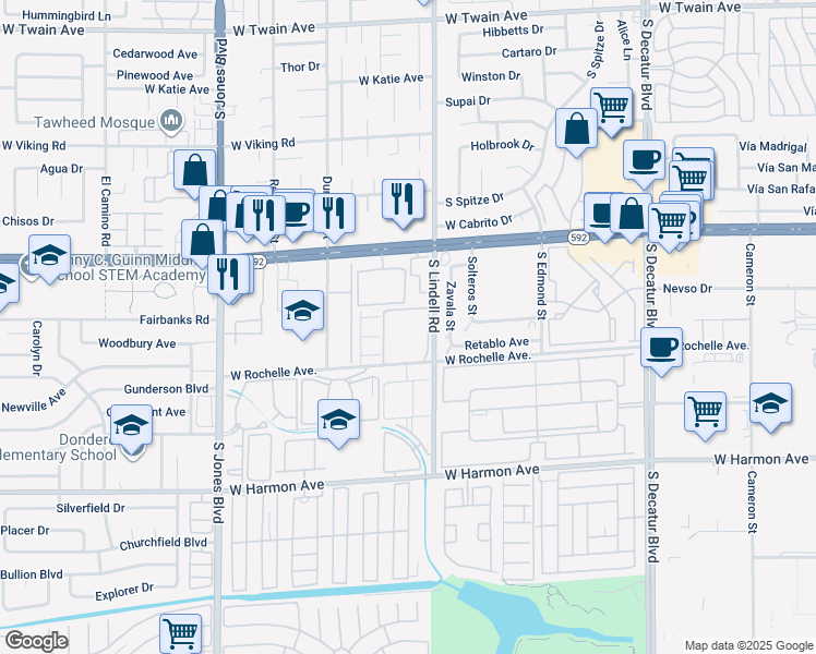 map of restaurants, bars, coffee shops, grocery stores, and more near 5576 West Rochelle Avenue in Las Vegas