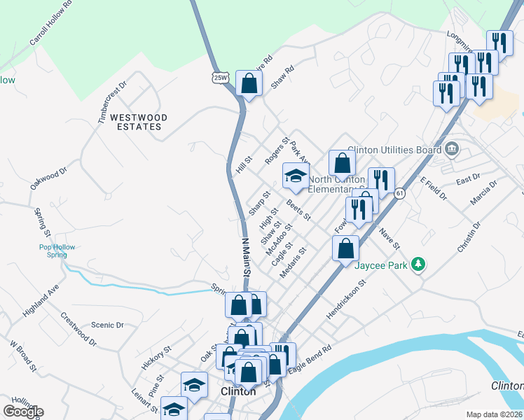 map of restaurants, bars, coffee shops, grocery stores, and more near 715 Sharp Street in Clinton