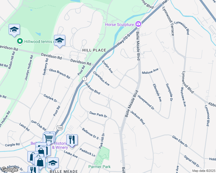 map of restaurants, bars, coffee shops, grocery stores, and more near 109 Clarendon Avenue in Nashville