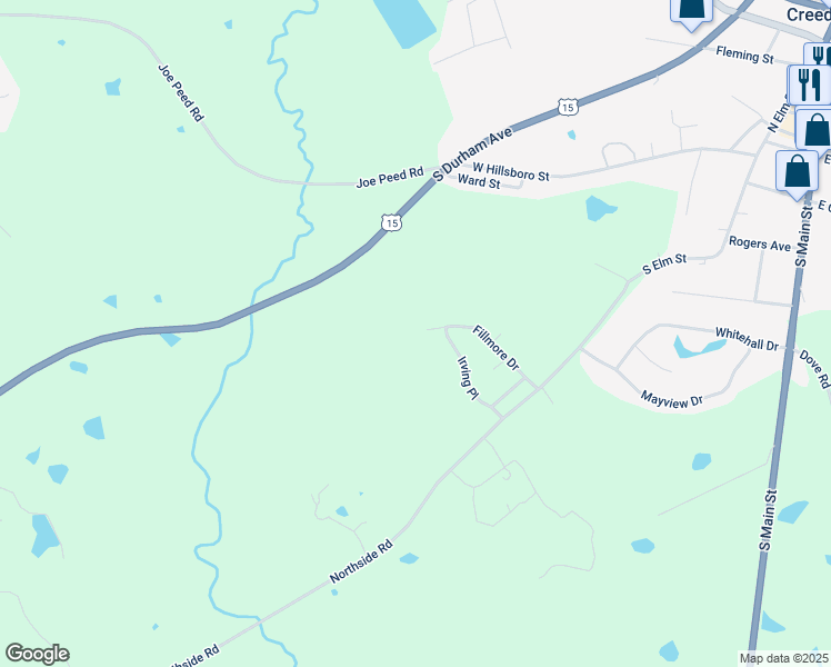 map of restaurants, bars, coffee shops, grocery stores, and more near 1841 Fillmore Drive in Creedmoor