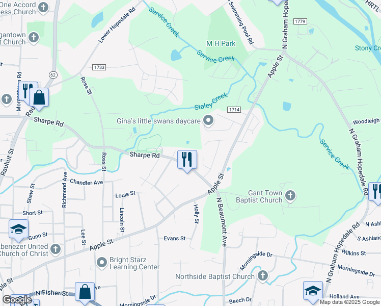 map of restaurants, bars, coffee shops, grocery stores, and more near 1312 Kennedy Court in Burlington