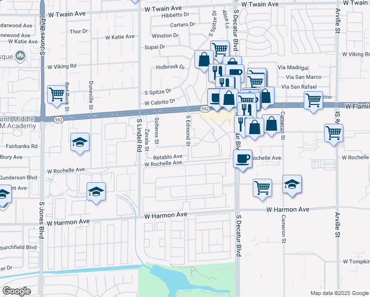 map of restaurants, bars, coffee shops, grocery stores, and more near 4241 South Edmond Street in Las Vegas