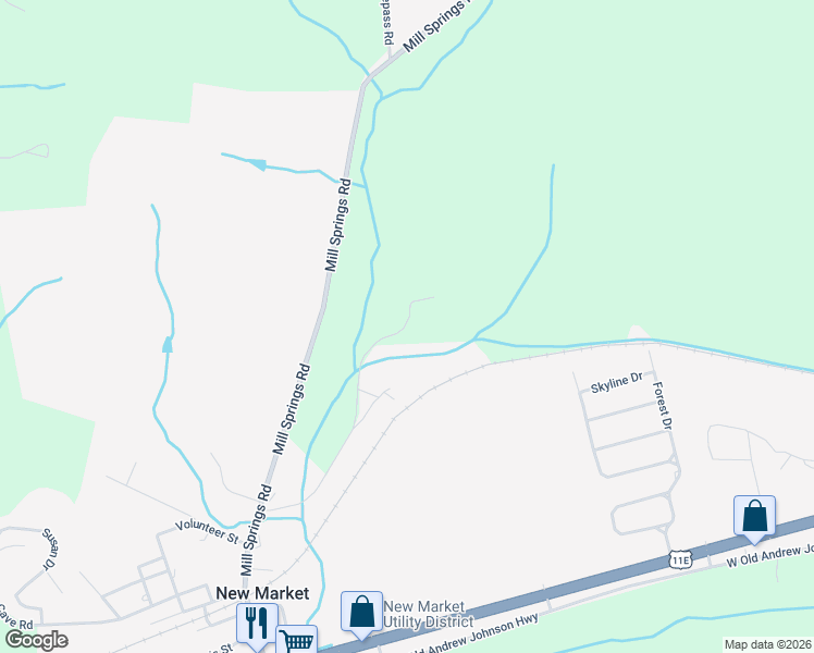 map of restaurants, bars, coffee shops, grocery stores, and more near 1243 Mitchell Road in New Market