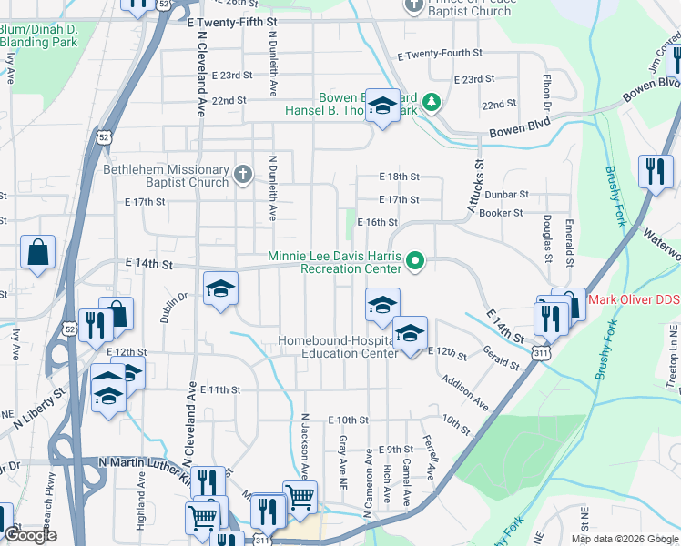 map of restaurants, bars, coffee shops, grocery stores, and more near in Winston-Salem