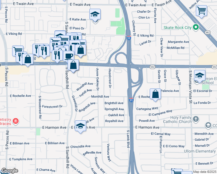 map of restaurants, bars, coffee shops, grocery stores, and more near 4245 Hazelcrest Dr in Las Vegas