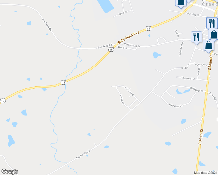map of restaurants, bars, coffee shops, grocery stores, and more near 1841 Fillmore Drive in Creedmoor