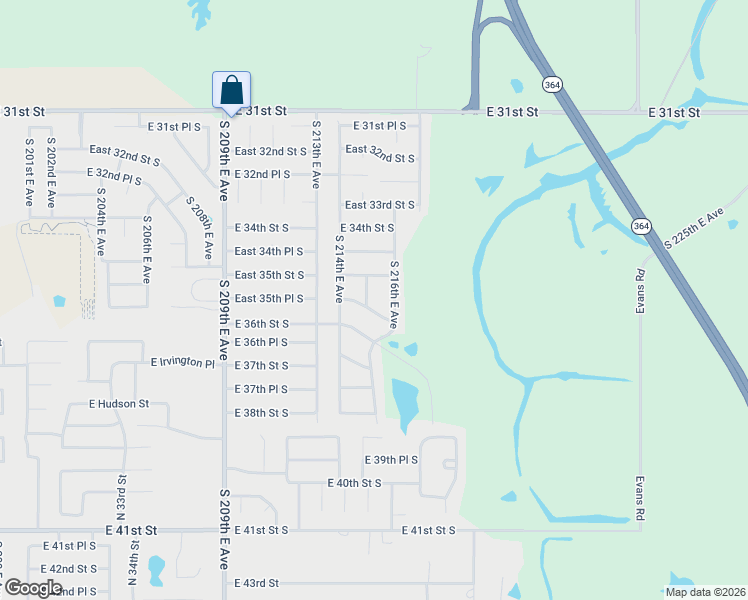 map of restaurants, bars, coffee shops, grocery stores, and more near 3521 South 215th East Avenue in Broken Arrow