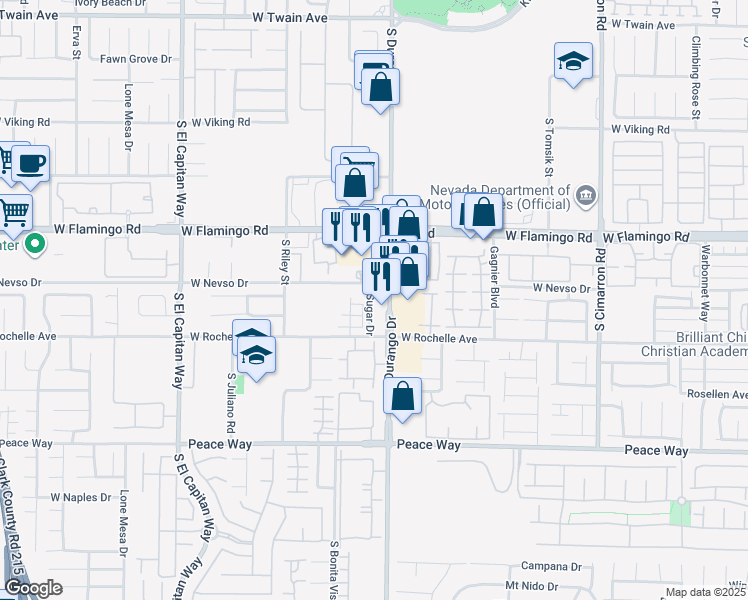 map of restaurants, bars, coffee shops, grocery stores, and more near 4232 South Sugar Drive in Las Vegas