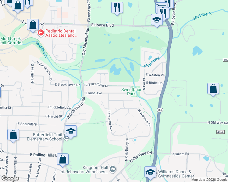 map of restaurants, bars, coffee shops, grocery stores, and more near 2432 Elaine Avenue in Fayetteville