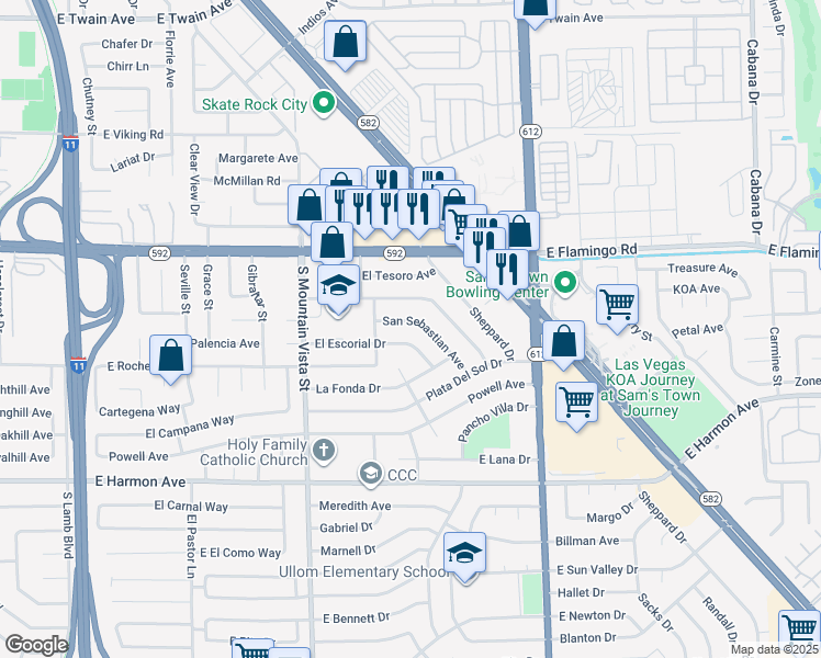 map of restaurants, bars, coffee shops, grocery stores, and more near 4785 San Sebastian Avenue in Las Vegas