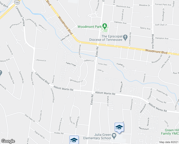 map of restaurants, bars, coffee shops, grocery stores, and more near 3712C Woodmont Lane in Nashville