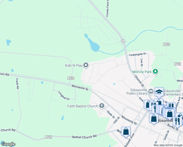 map of restaurants, bars, coffee shops, grocery stores, and more near Crosscut Lane in Gibsonville