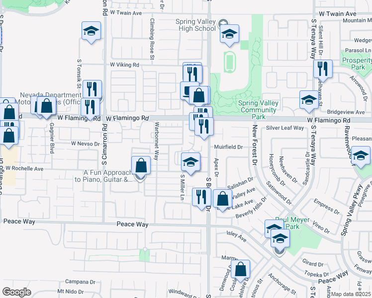 map of restaurants, bars, coffee shops, grocery stores, and more near 7885 West Flamingo Road in Las Vegas