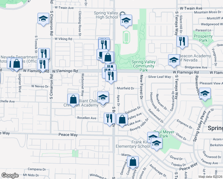 map of restaurants, bars, coffee shops, grocery stores, and more near 7885 West Flamingo Road in Las Vegas