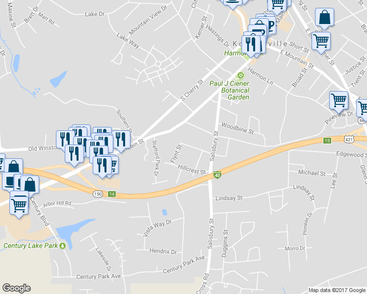 map of restaurants, bars, coffee shops, grocery stores, and more near 703 Flynt Street in Kernersville