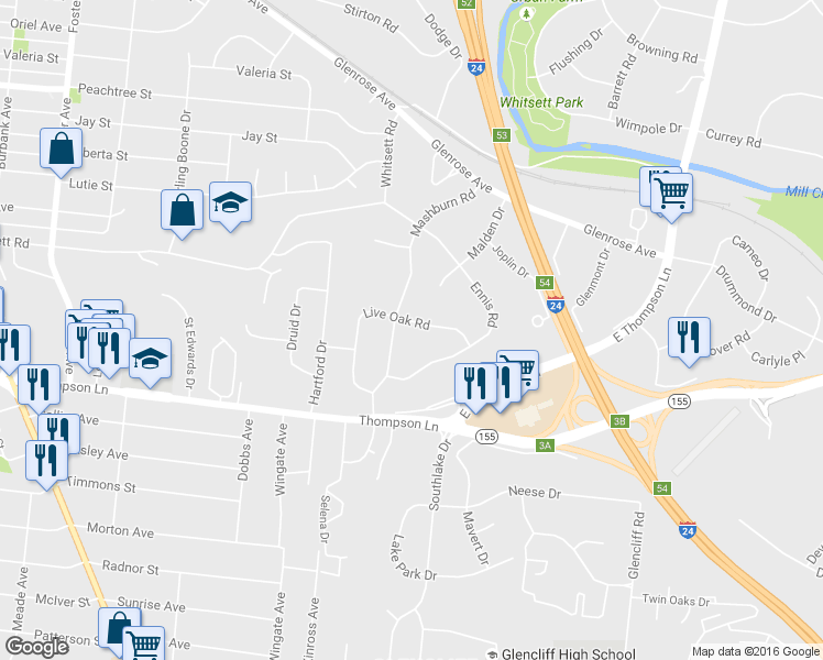 map of restaurants, bars, coffee shops, grocery stores, and more near 2701 Mashburn Rd in Nashville