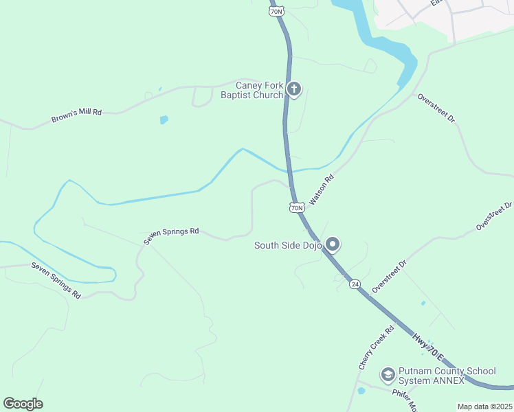 map of restaurants, bars, coffee shops, grocery stores, and more near 3973 Seven Springs Road in Cookeville