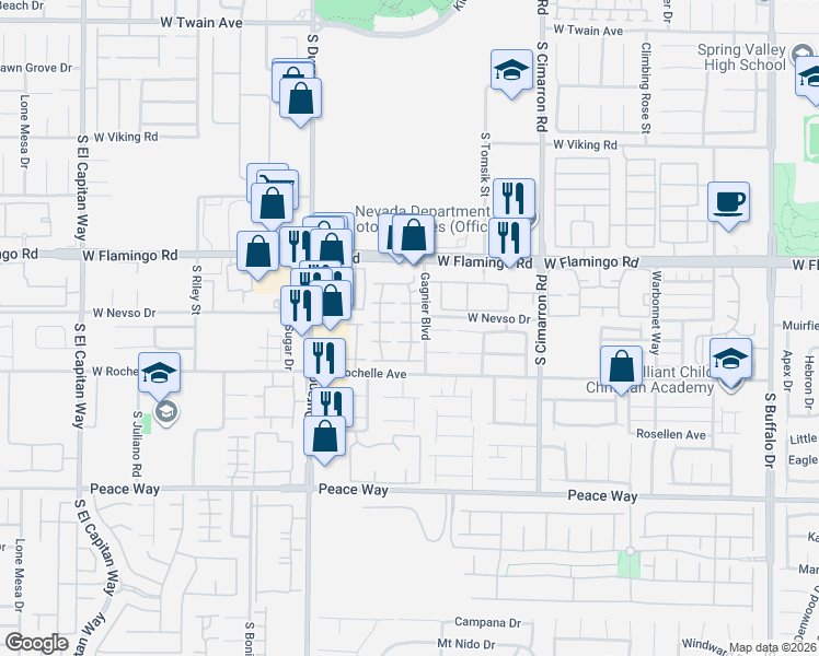 map of restaurants, bars, coffee shops, grocery stores, and more near 8419 Diamond Dust Drive in Las Vegas