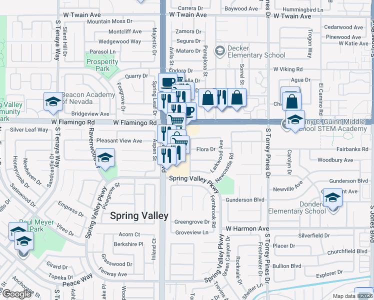 map of restaurants, bars, coffee shops, grocery stores, and more near 4197 Laurel Park Avenue in Las Vegas