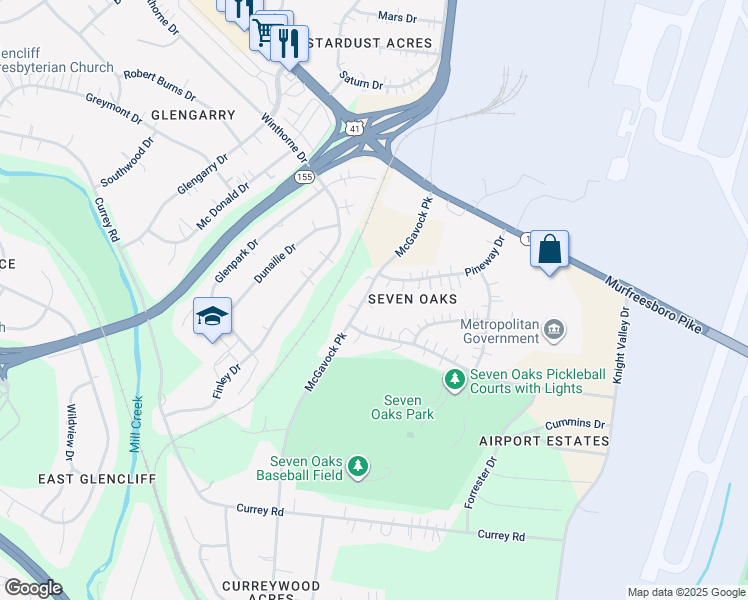 map of restaurants, bars, coffee shops, grocery stores, and more near 3406 McGavock Pike in Nashville