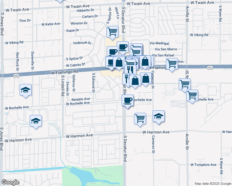 map of restaurants, bars, coffee shops, grocery stores, and more near 4201 South Decatur Boulevard in Las Vegas