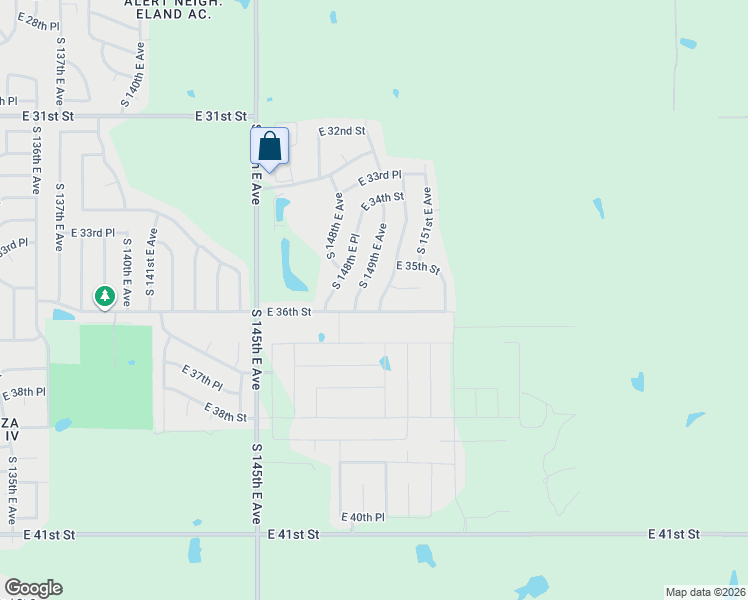 map of restaurants, bars, coffee shops, grocery stores, and more near 3551 South 149th East Avenue in Tulsa