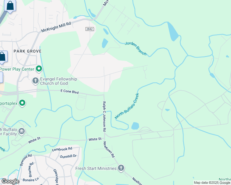map of restaurants, bars, coffee shops, grocery stores, and more near Landerwood Drive in Greensboro