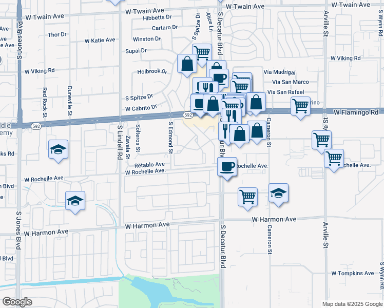 map of restaurants, bars, coffee shops, grocery stores, and more near 4990 River Glen Drive in Las Vegas