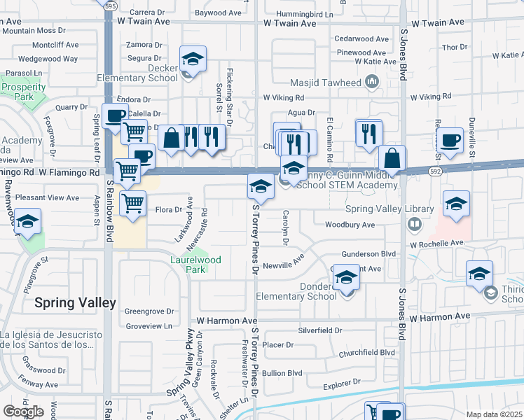 map of restaurants, bars, coffee shops, grocery stores, and more near 6458 Lori Court in Las Vegas