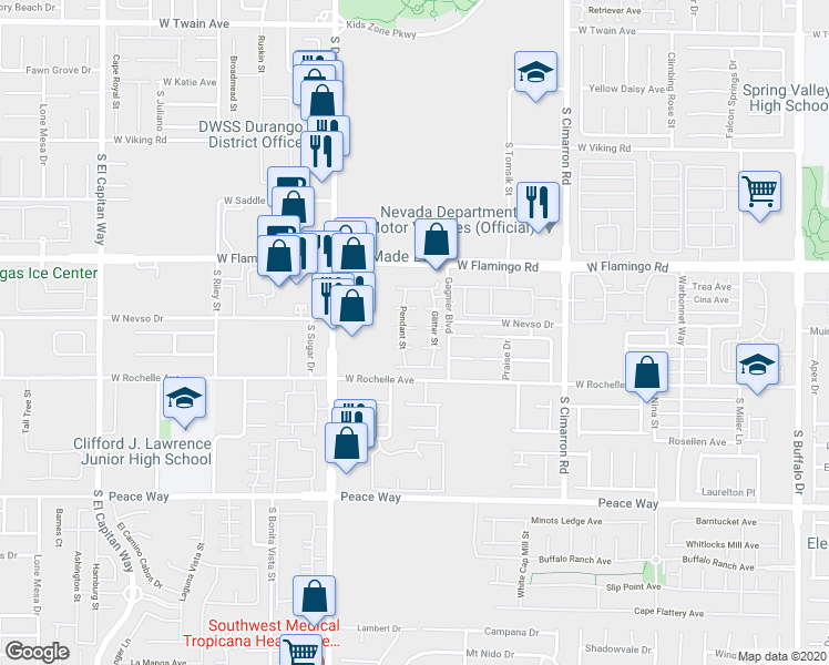 map of restaurants, bars, coffee shops, grocery stores, and more near 8485 Faucet Avenue in Las Vegas
