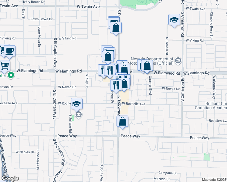map of restaurants, bars, coffee shops, grocery stores, and more near 4232 South Sugar Drive in Las Vegas