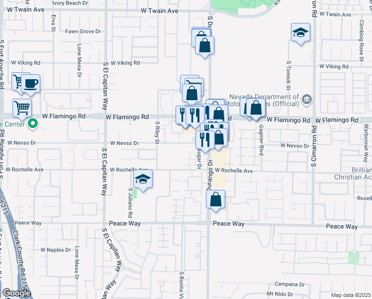 map of restaurants, bars, coffee shops, grocery stores, and more near 4235 Rimwood Court in Las Vegas