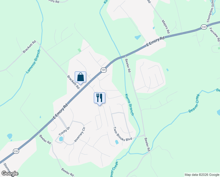 map of restaurants, bars, coffee shops, grocery stores, and more near 7524 Silveredge Way in Knoxville